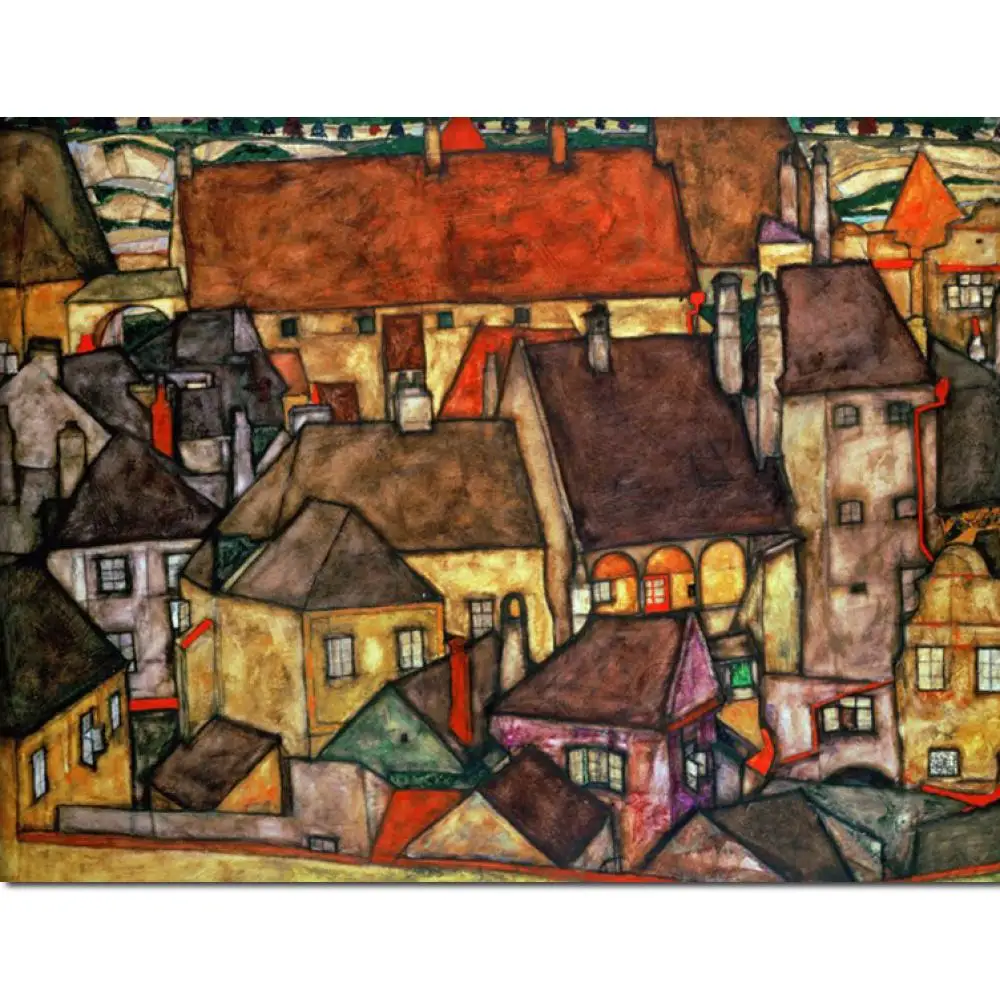Настенное искусство Egon Schiele Масляная картина Репродукция пейзаж желтый город