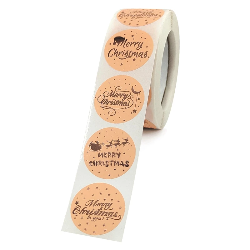 

500pcs/roll Merry Christmas Stickers Gold Stamping Christmas Label For Child Gift Decor Shop Product Packaging Stickers Label