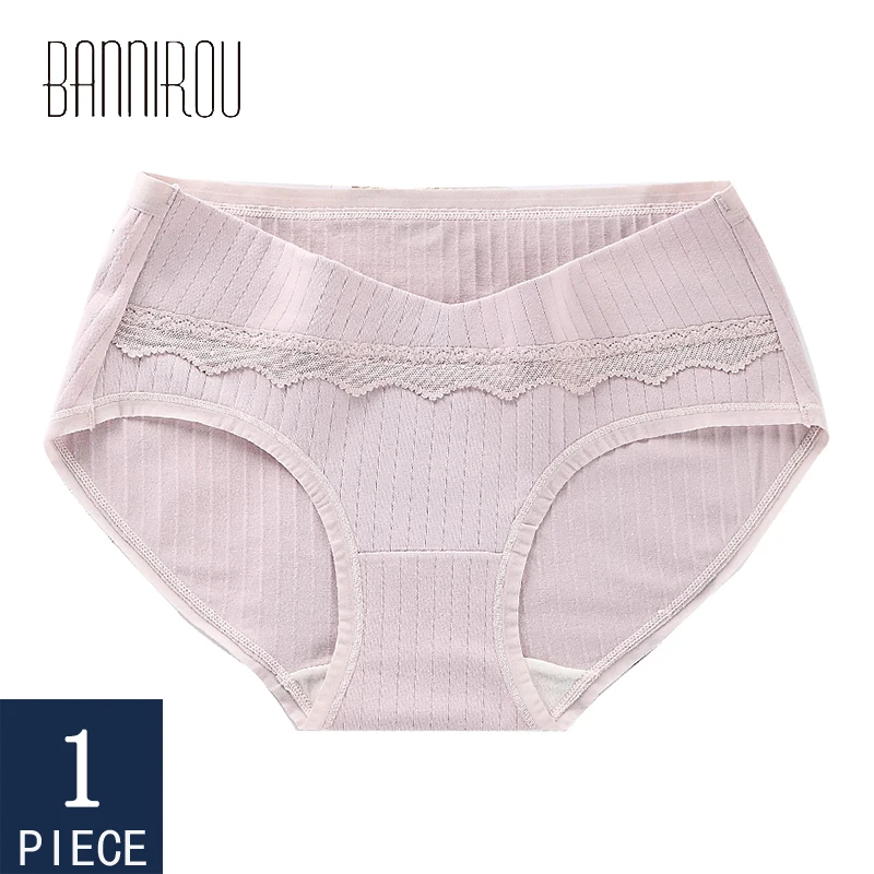 

BANNIROU Women's Underwear Briefs Striped Solid Color Panties Sexy Lingerie Female Underwear Soft Cotton Lace Panties Wholesale