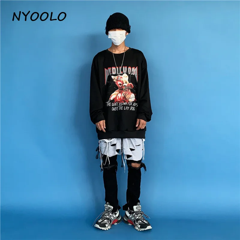 NYOOLO Harajuku дизайн кровавый медведь с буквенным принтом теплые флисовые толстовки Осень Зима Свободные О-образным вырезом пуловеры Толстовка для женщин и мужчин