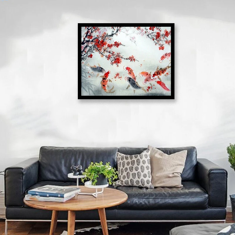 Китайский Lucky Koi слива красный цветок модульные цифровые цвета по номеру на