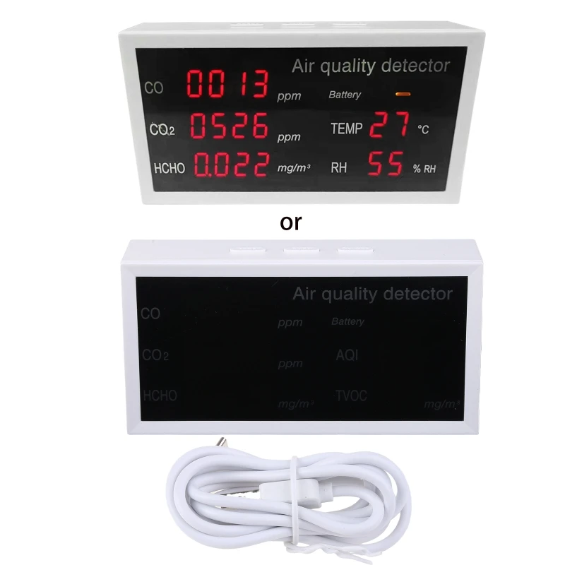 

Accurate Tester Air Quality Monitor CO2 Formaldehyde HCHO TVOC AQI CO Analyzer Battery Indicator Accuracy Pollution Test