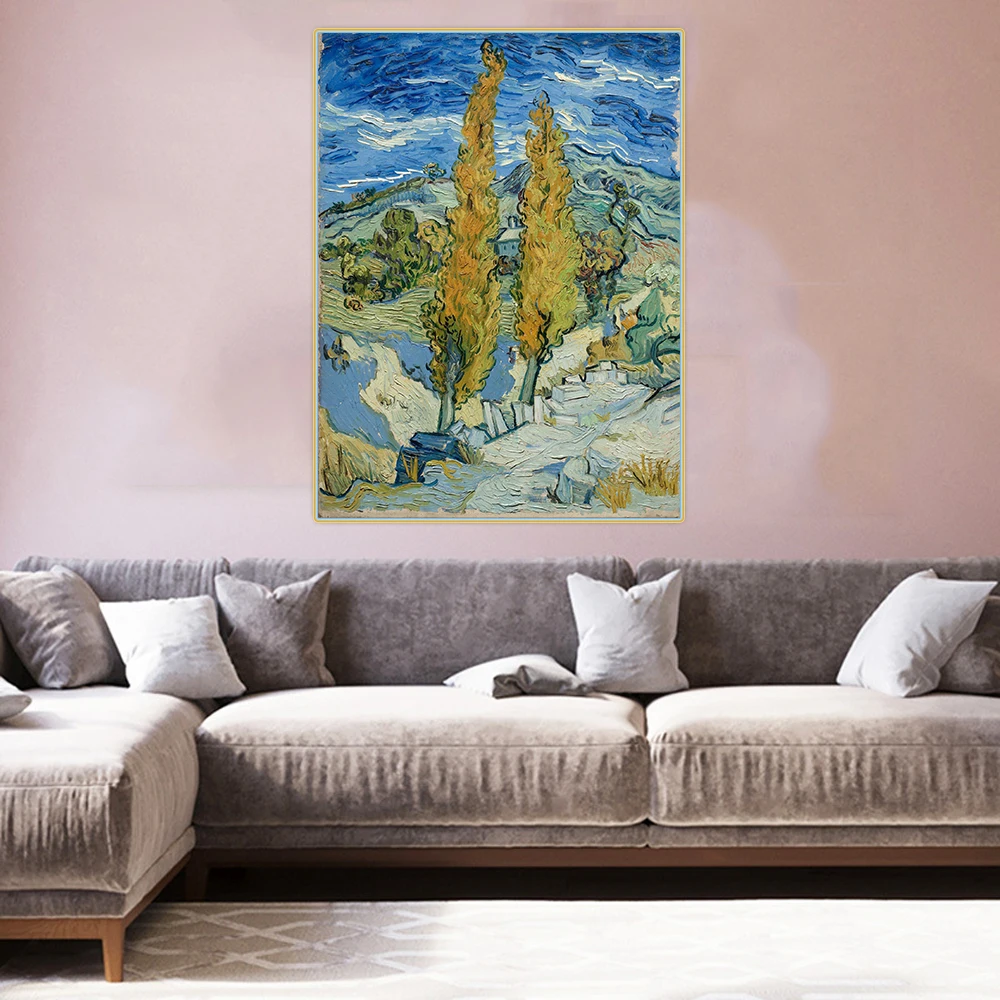 Citon Van Gogh 》 две тополя на дороге через горы Картина холсте масляная живопись