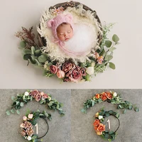 newborn photography props accessories simulation rose flower wreath lintel rattan decoration baby girl birthday photo background