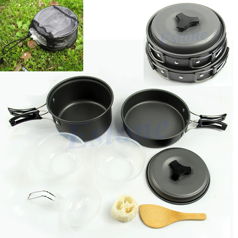 

Portable Camping Cookware Backpacking Cooking Picnic Bowl Pot Pan 8pcs/Set B36F