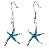 fdlk cute starfish shape blue imitation fire opal drop dangle hook earrings womens wedding jewelry