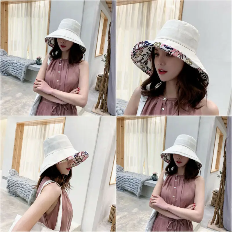 

Ladies Summer Sun Hat Floppy Cotton Hats Casual Way To Travel A Wide Brim Hats Foldable Hats Floral Print Beach Caps For Women