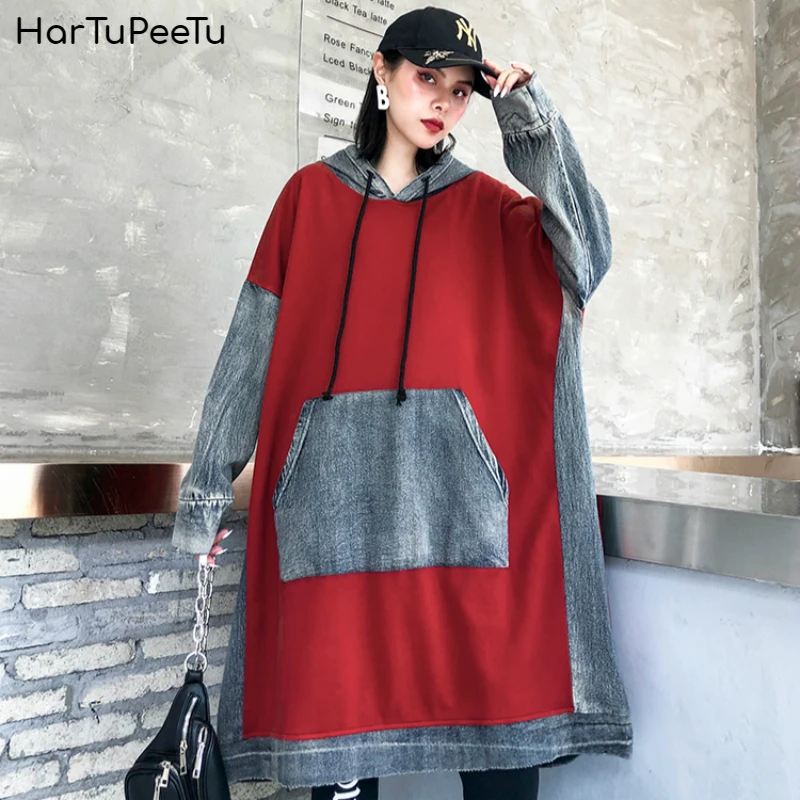 Женская джинсовая куртка с капюшоном свободная повседневная хлопковая