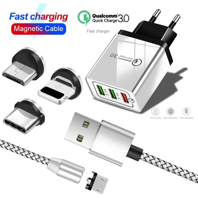 Быстрая зарядка 3 0 USB дорожное настенное зарядное устройство Магнитный кабель