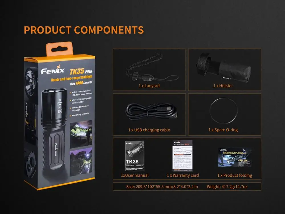 FENIX TK35 тактический фонарь XHP35 HI нейтральный белый светодиод max 1300 люминесцентный перезаряжаемый фонарик