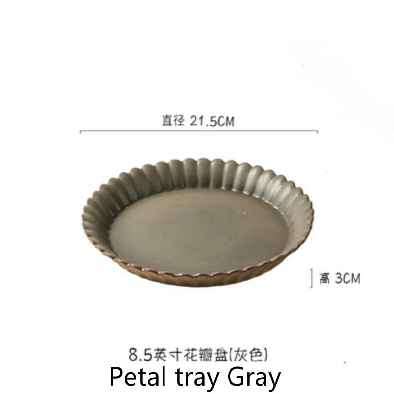 Petal tray Gray FANTERCY Японский ретро тонкий керамический креативный Западный простой блюдо для стейков домашний Ретро Круглый Салатница посуда и тарелки наборы - Цвет: Petal tray Gray