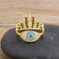 aibef bohemian female rings crown evil eye crystal rhinestone gold charm cubic zirconia ring for women wedding party jewelry