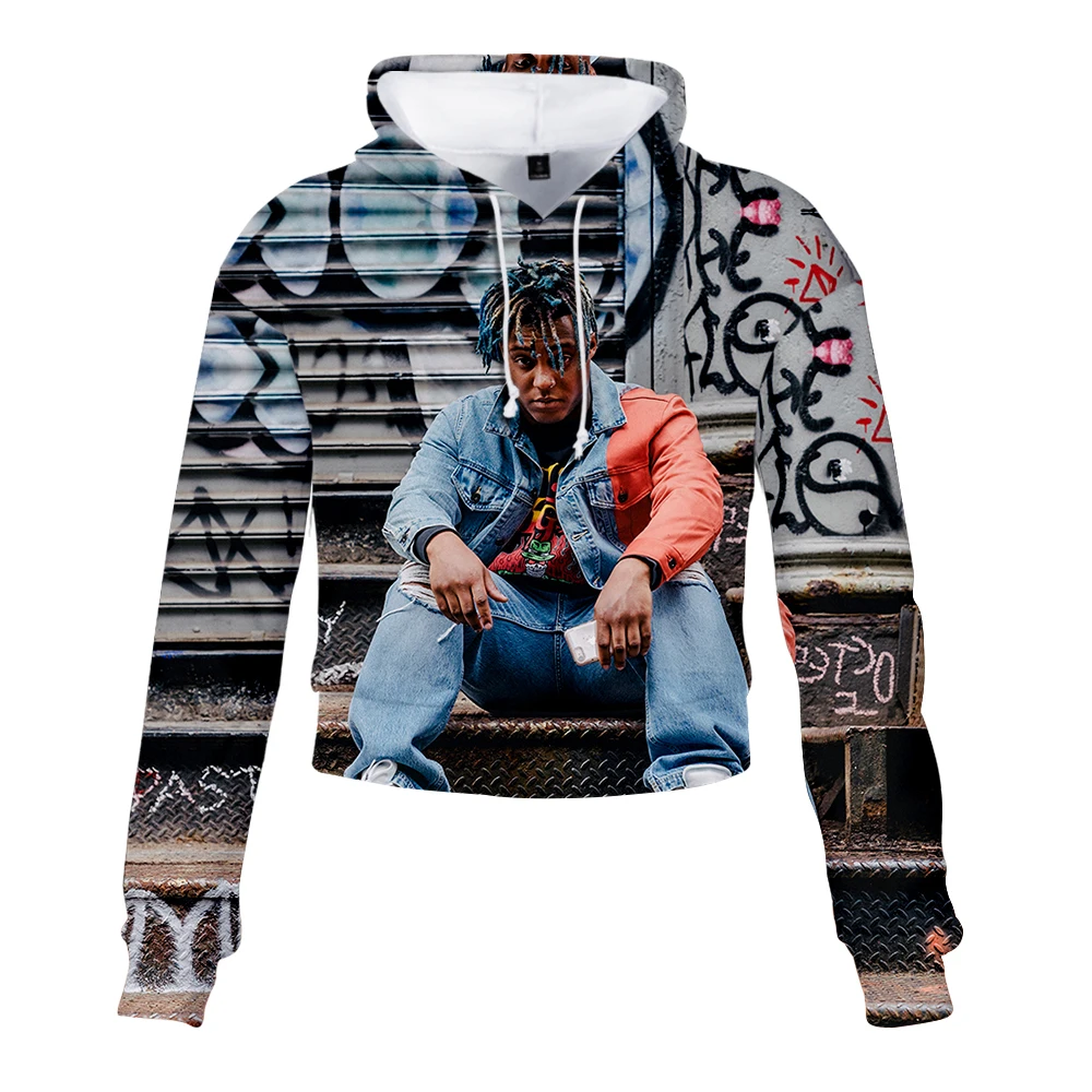 Укороченный топ с капюшоном для девочек и женщин худи Juice WRLD 3D принт топы длинными