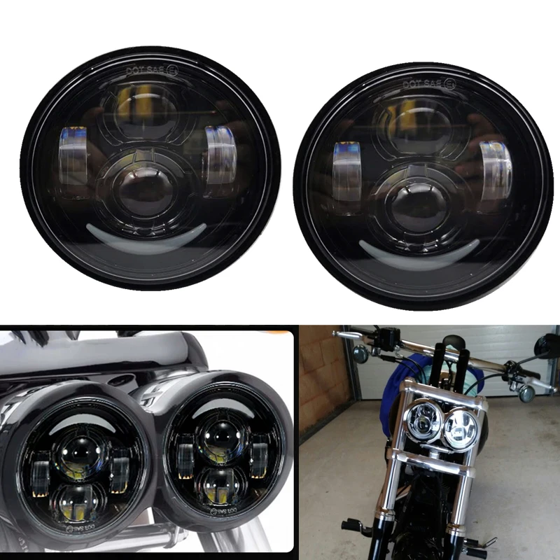 Черная/хромированная мотоциклетная светодиодная фара 4 65 дюйма для Dyna Fat Bob FXDF 2008