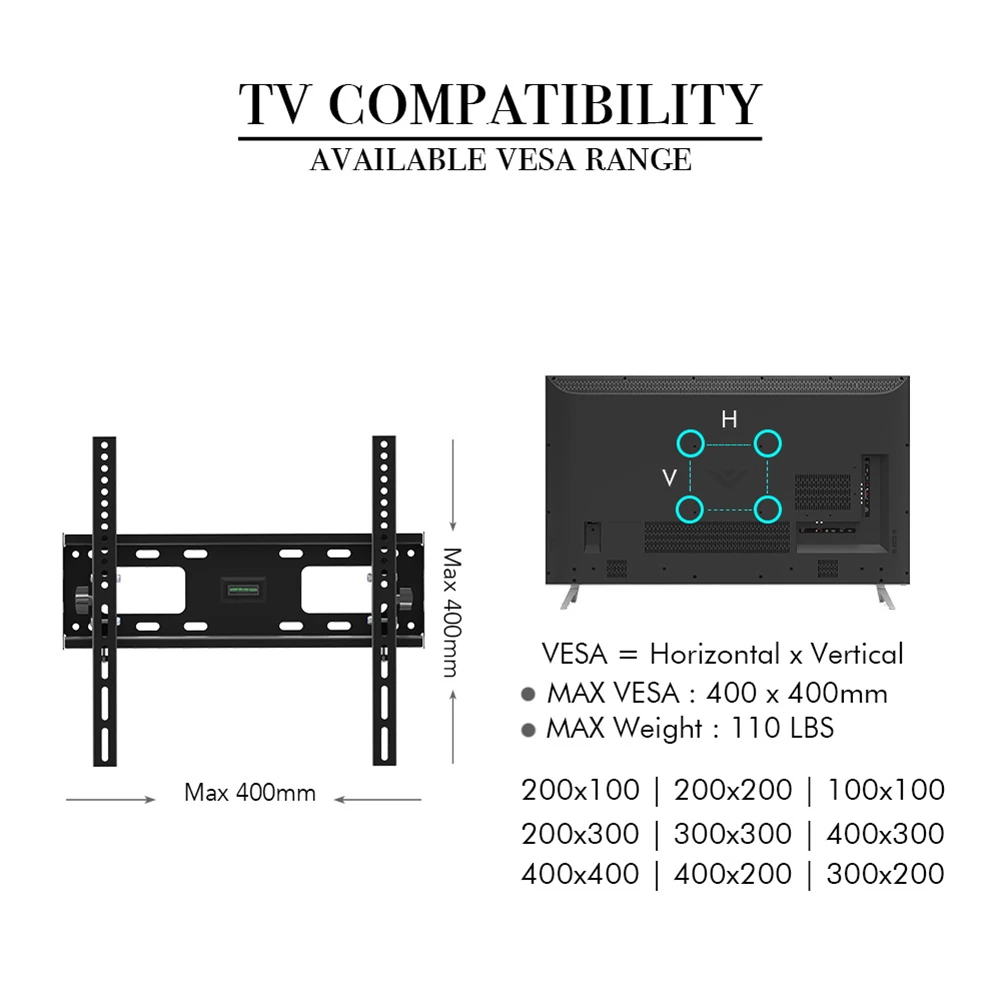 

LEADZM TMW400 32-65" Flat Tilting Monitor Support TV Wall Mount with Spirit Level-86169696 Bracket for TV Stands