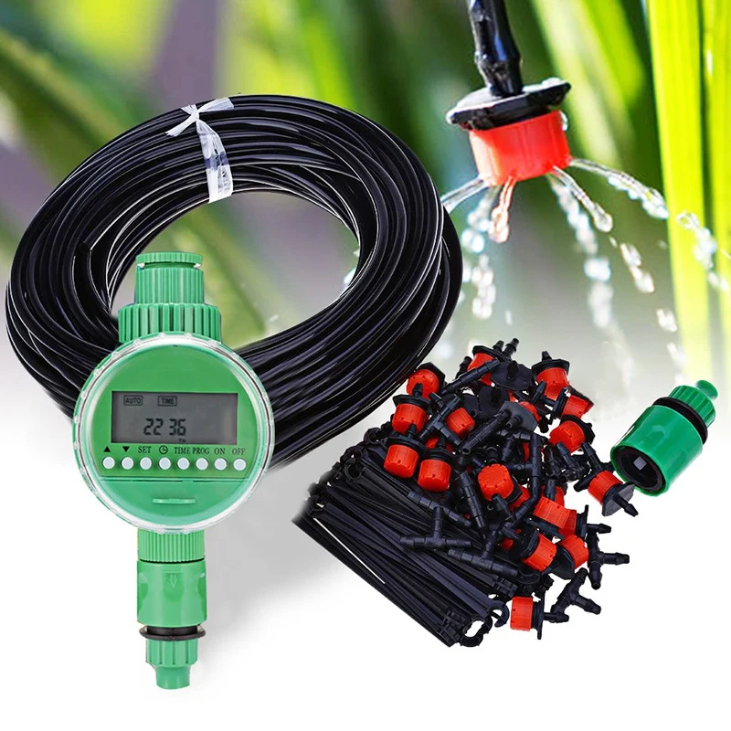 

25M Diy Mini Drip Irrigation System Plant Self Automatic Watering Timer Garden Hose Kits With Adjustable Dripper