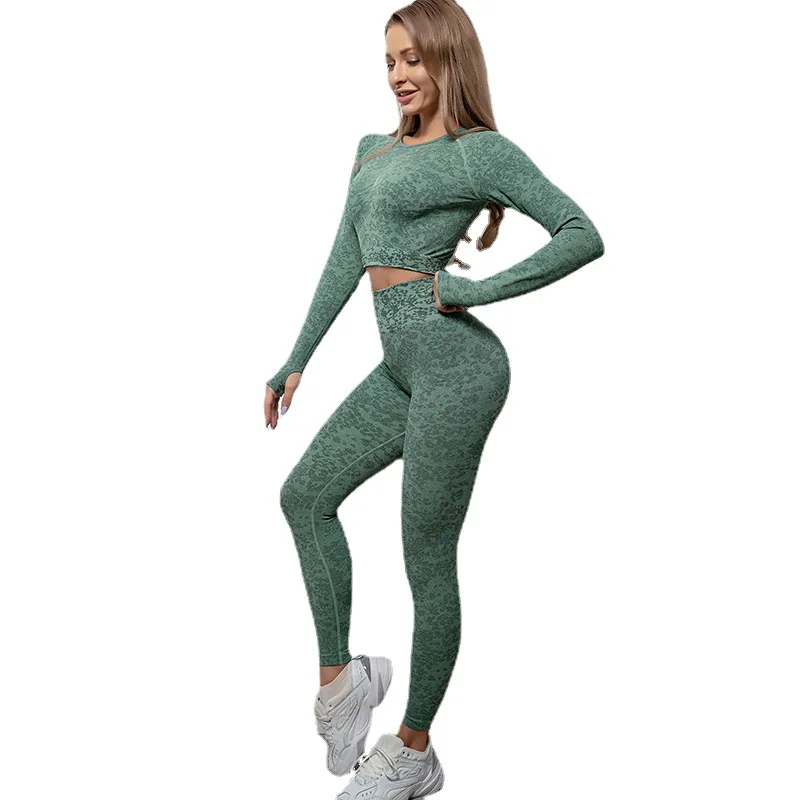 

Бесшовная Экипировка с высокой талией для йоги, спортивная одежда, топы с длинным рукавом, комплект для бега и йоги, брюки, леггинсы для фитн...