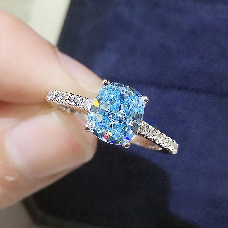 

925 Стерлинговое Серебро Аквамариновый Драгоценный Камень Обручальное роскошное кольцо белого золота для женщин Изящные ювелирные изделия