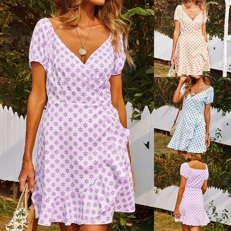 

Women's New Style Printed V-Neck Waist Slimming Dress