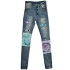 Новинка Весна 2021, модные брендовые джинсы в стиле пэчворк, трендовые мужские облегающие эластичные джинсы с графическим рисунком, джинсы скинни, мужские рваные джинсы для мужчин