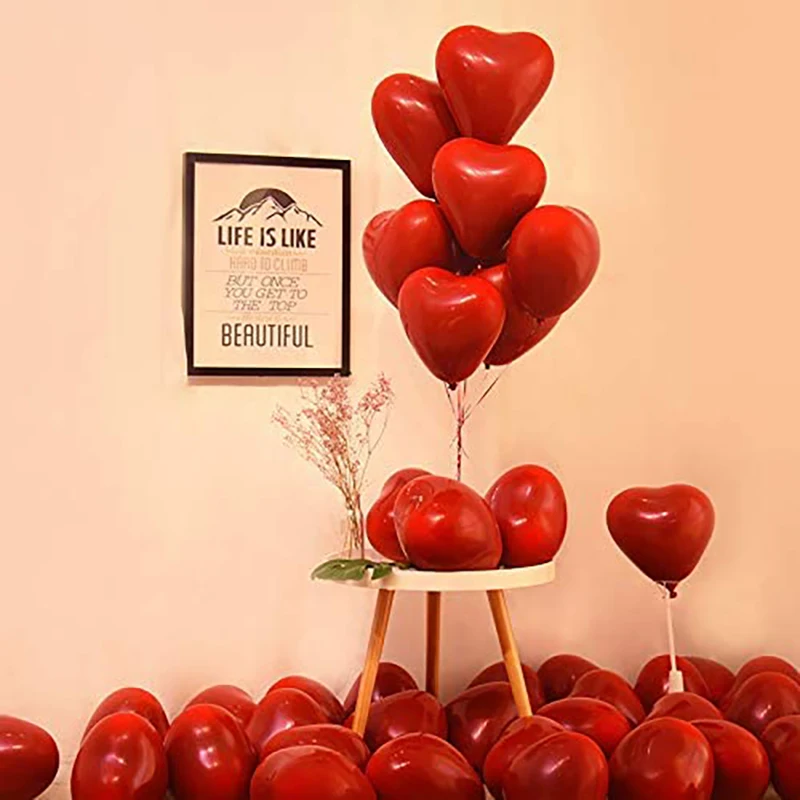 

Рубиновые красные латексные воздушные шары, надувные темно-красные гелиевые шары с любовным сердцем для Дня Святого Валентина, брака
