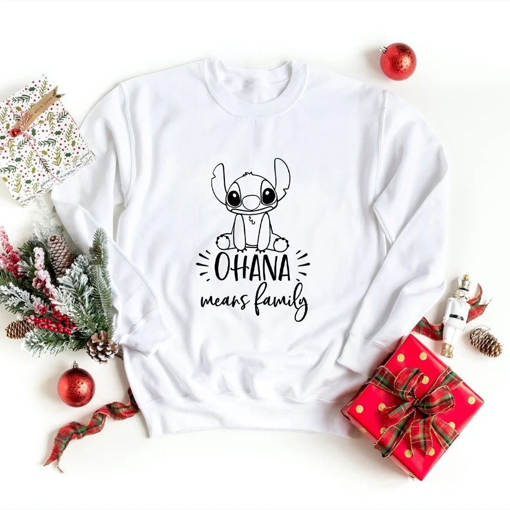 

Autumn Sweatshirt Kids Hoodies Ohana Stitch Graphic Tops White Disney Tees Fashion High Street Children Girl Boy Pullovers