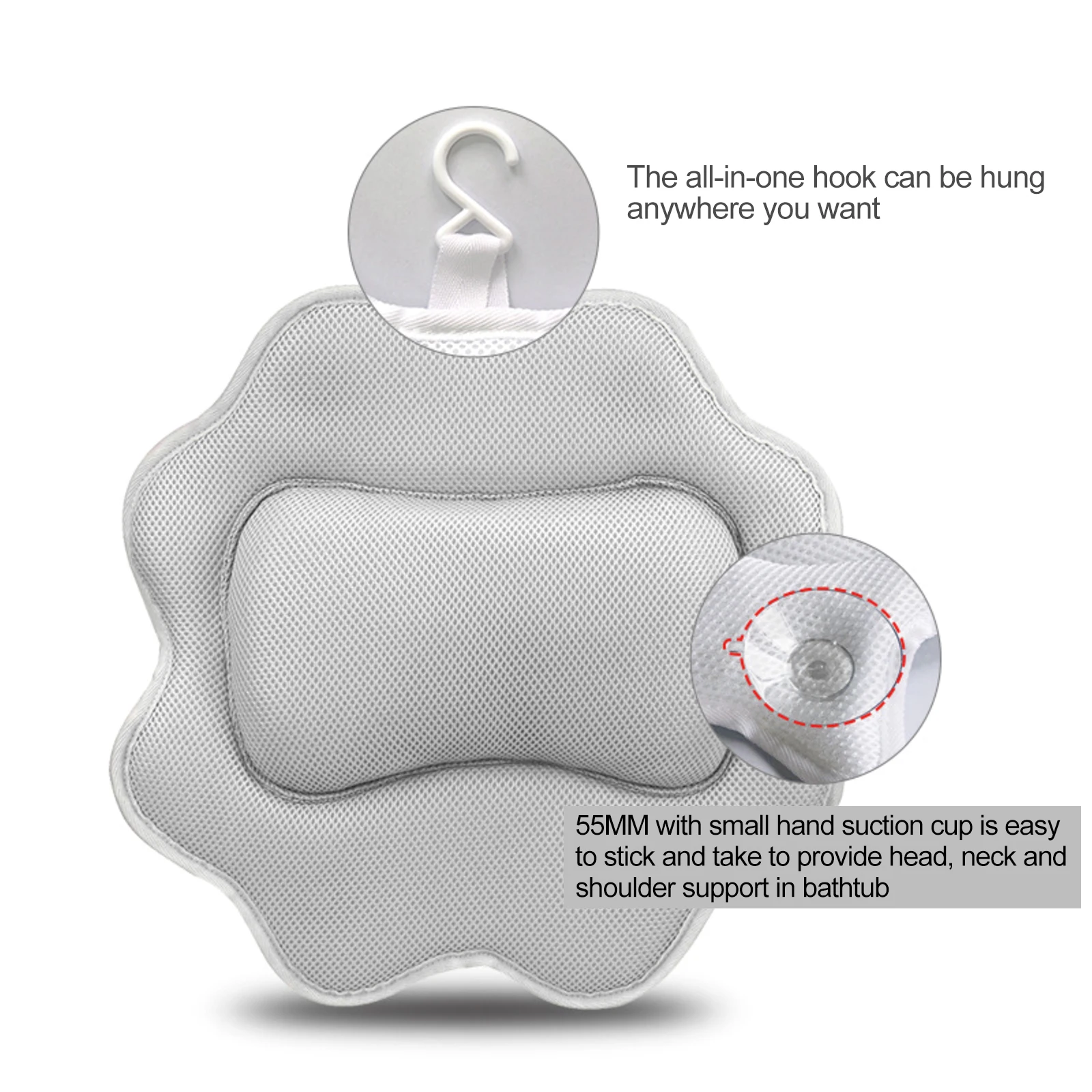 

SPA Bath Pillow Non-Slip Bathtub Headrest Soft Waterproof Bath Pillows With Suction Cups Easy To Clean Bathroom Accessories