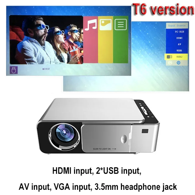 Basic version silver UNIC T6 1280x720 светодиодный проектор 3500 люмен Keystone USB HDMI VGA AV проектор домашний кинотеатр Proyector - Цвет: Basic version silver