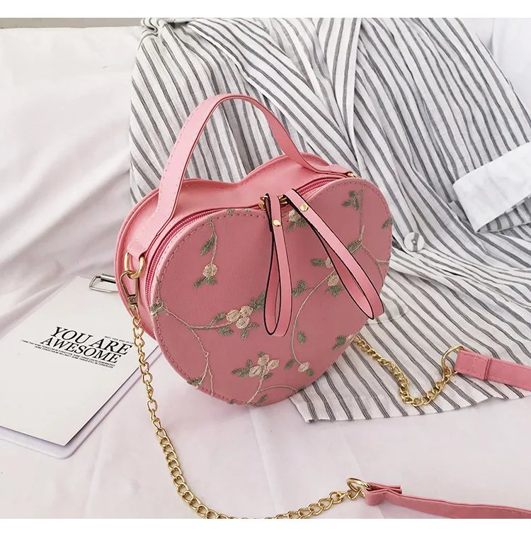 

Crossbody Bag For Women PU Leather Female Chain Shoulder Bag Fashion Heart Shape Floral Lace Handbag Tote Ladies Messenger Purse