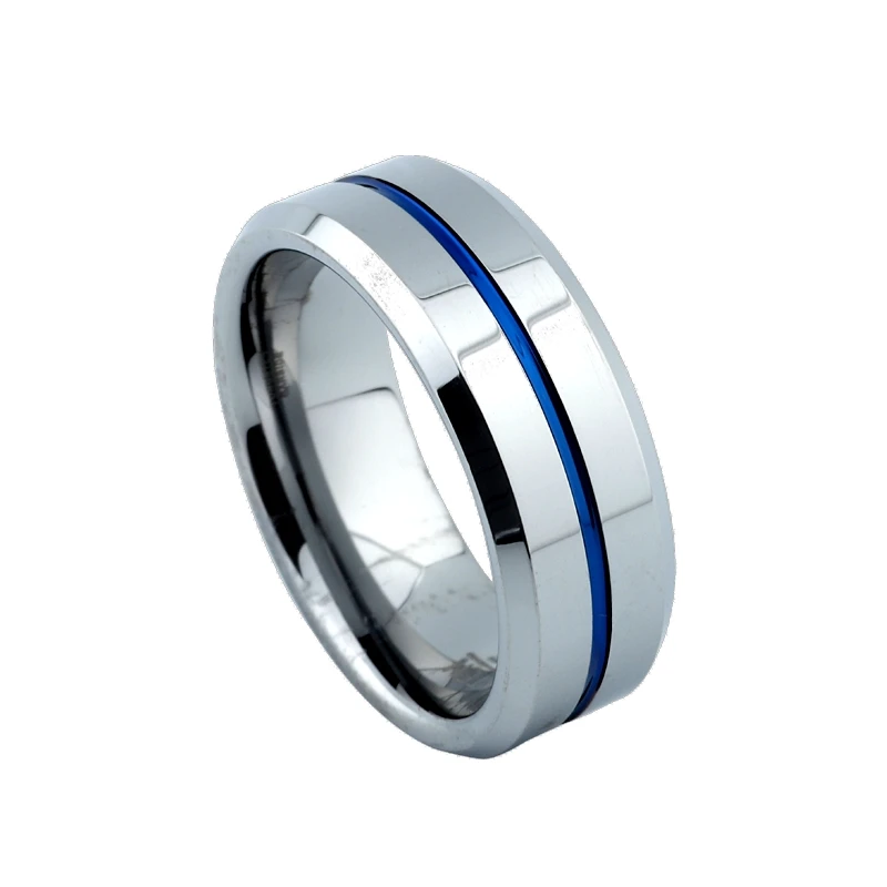 

wholesale custom silver tungsten rings blue groove men's finger hand ring