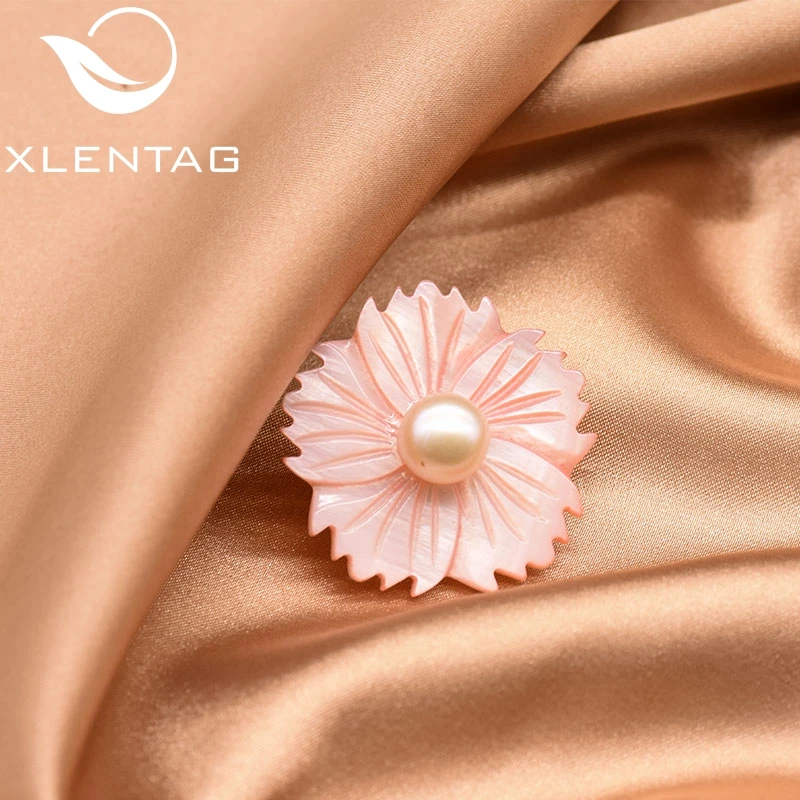 XlentAg Fine Натуральный Свежий белый жемчуг оболочки цветок брошь розовый для женщин девушки день рождения ювелирные изделия для вечеринок аксессуары в стиле поп GO0351