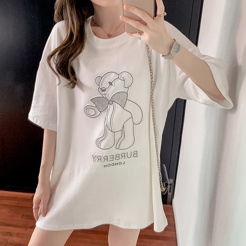 

The new summer 2021 cotton loose medium to long top goes with everything casual Korean edition T-shirt