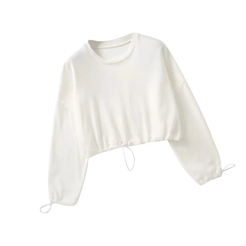 

Women Cropped Tops O Neck Long Sleeve Sweatshirt Crop Top Hoodies Solid Color Short Sweatshirt Harajuku Fashion Hoodie