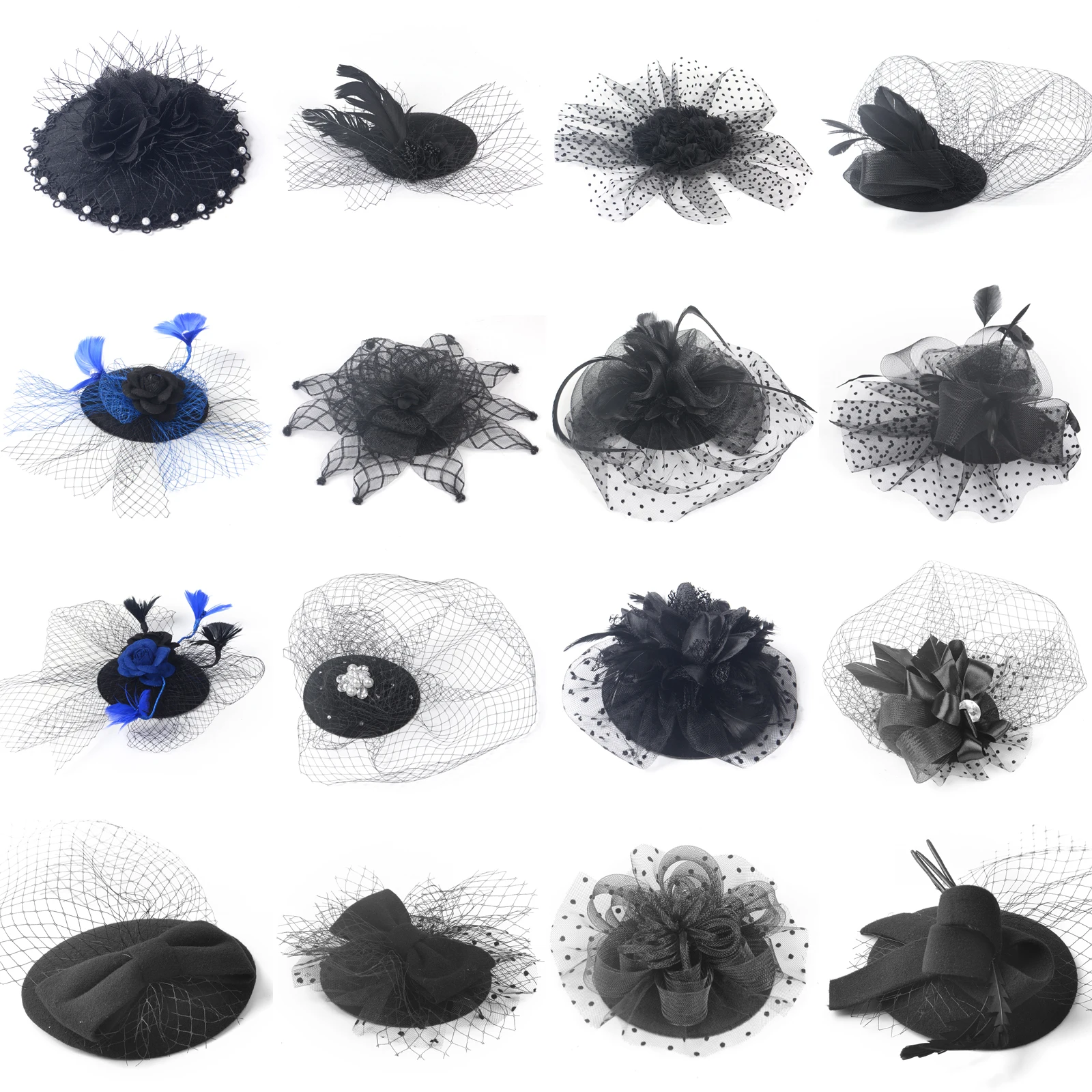 Женская кружевная шляпка-Таблетка черная шляпка с зажимом для волос цветами и