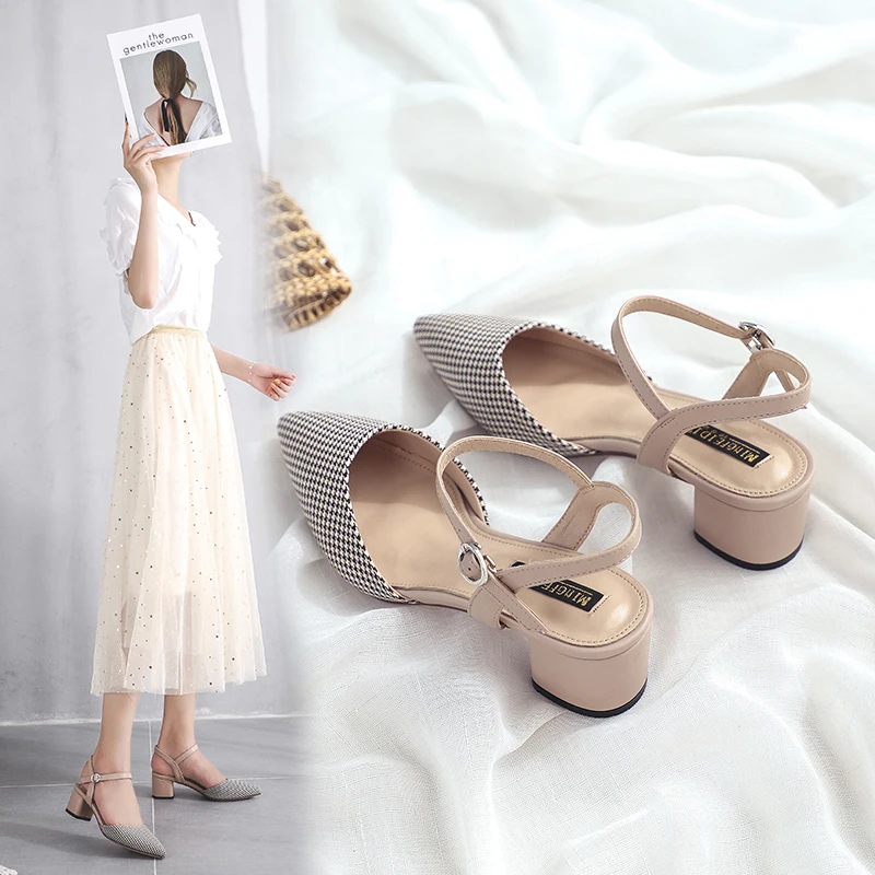 Элегантные туфли на высоком каблуке с узором гусиные лапки женские лодочки