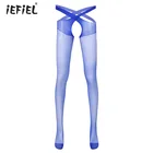 Мужские Сексуальные Чулки Нижнее белье прозрачные тонкие колготки, эластичные ажурные колготки с открытой промежностью, экзотические чулки, нижнее белье