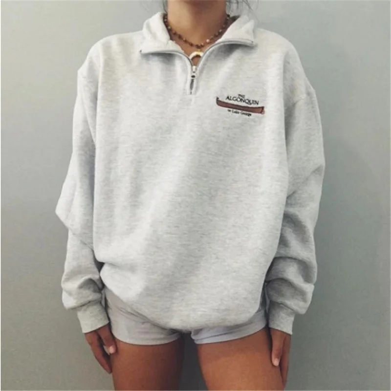 

Women Zip Lapel Hoodie Sweatshirt Letter Print Pullovers Sweatshirt Tops 2020 Autumn Winter Casual Long Sleeve Loose Sweatshirts