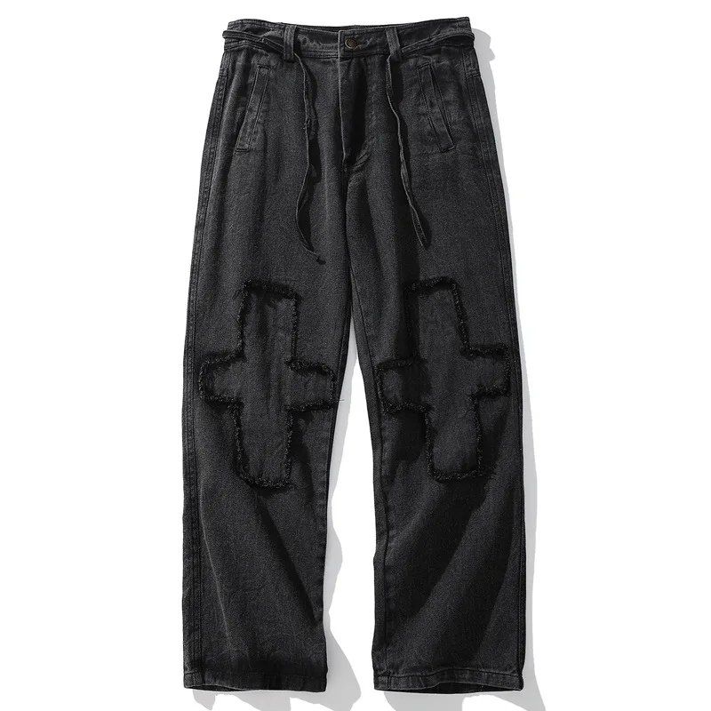 2020 Hip Baggy Pants Streetwear Men Loose Denim Black Vintage Patchwork Harajuku Joggers Trousers Cotton WO122 | Мужская одежда