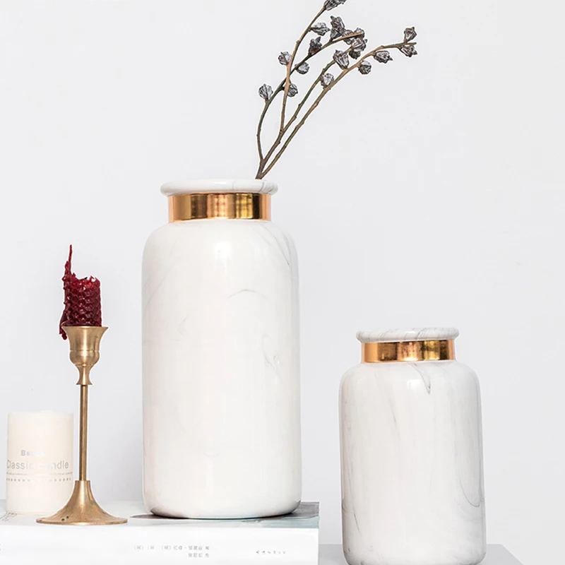 

Ceramic Nordic Art Vase Marble Pattern Flower Vase Water Planting Container Home Office Decor