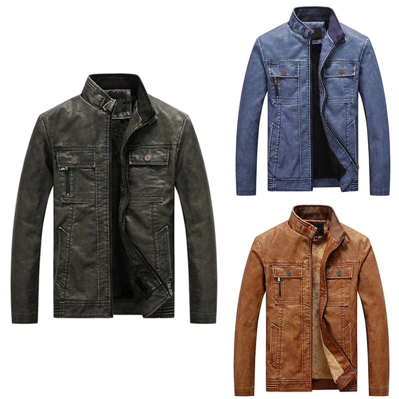 Мужская куртка из искусственной кожи осенне зимнее повседневное тонкое пальто с