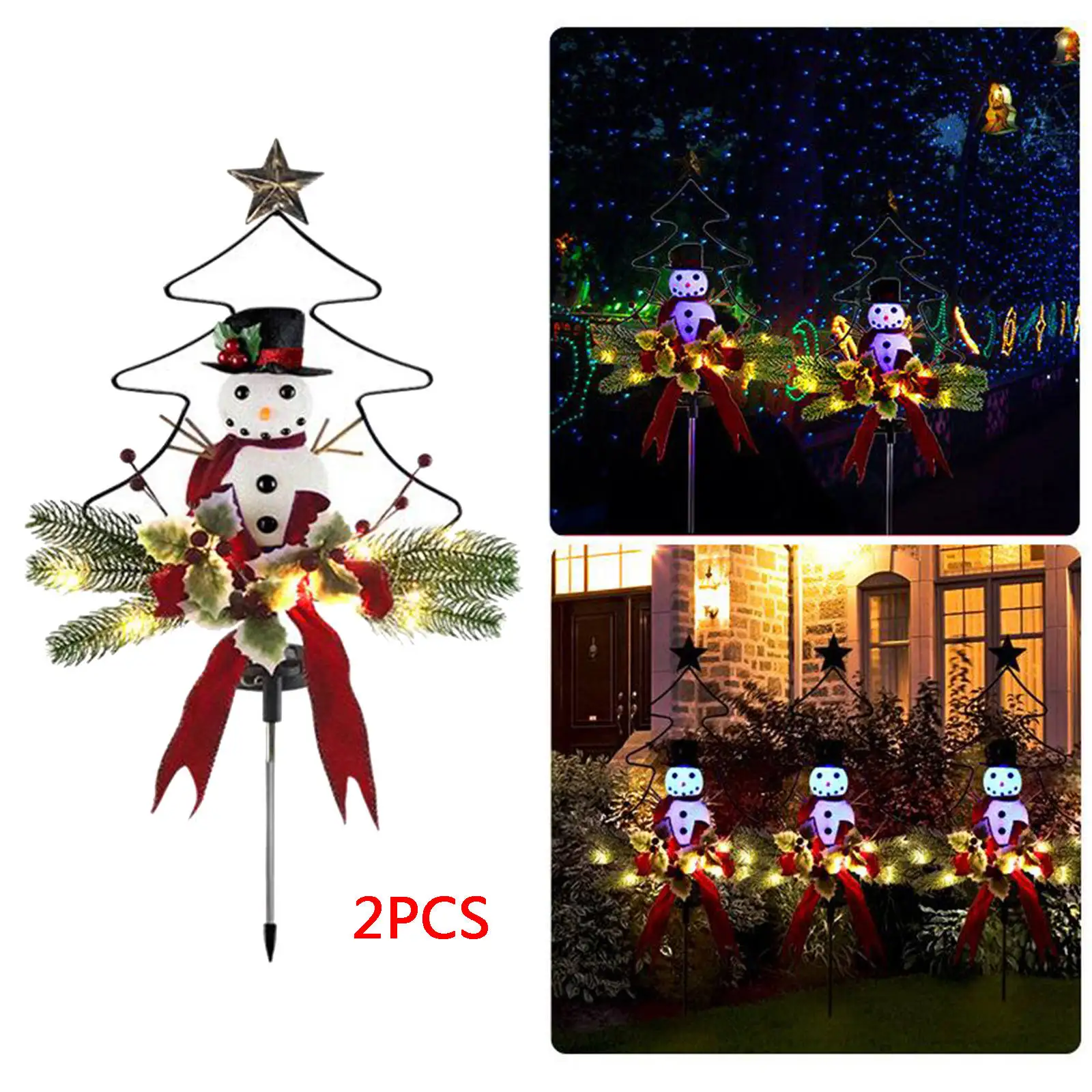 

Металлическая Светодиодная лампа на солнечной батарее в виде снеговика, водонепроницаемый декоративный светильник из 2 предметов для сада,...