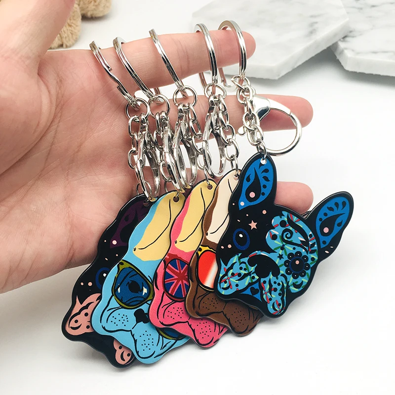 Акриловые брелки для ключей Французский бульдог Мопс кольцо с животными