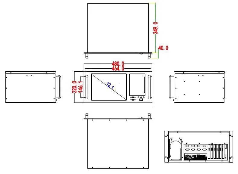 

19inch 5U industrial workstation rack mount IPC computer chassis with 12.1inch touch screen with 67keys Membrane buttons