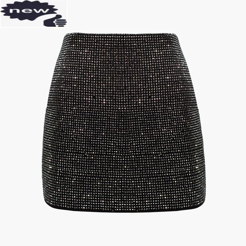 New Summer Woman Fashion Korean Rhinestone High Waist A-Line Elegant Party Slim Fit Female Short Skirts