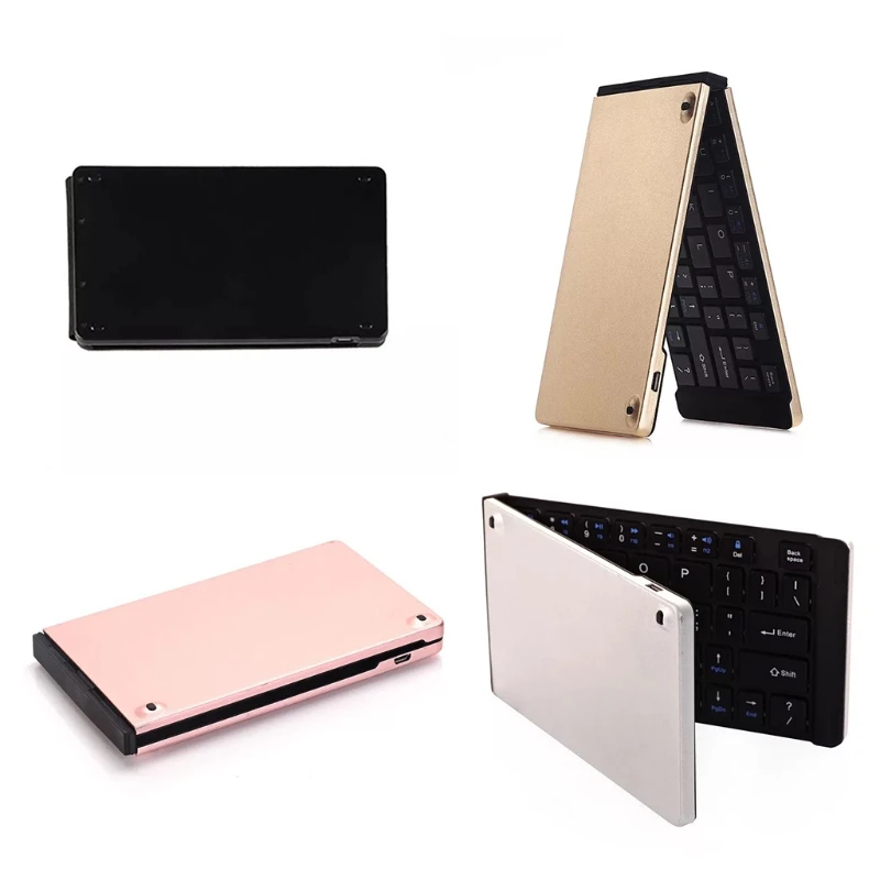 

Double Fold Aluminum Alloy Bluetooth-compatible Keyboard Mini 66 Keys Wireless Keyboard for iPhone Android Tablet PC