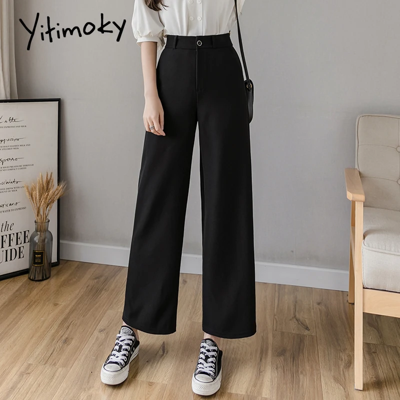 

Yitimoky штаны хит продаж, офисный женский костюм, брюки, женские корейские черные повседневные широкие брюки, элегантная мода, плюс размер, жен...