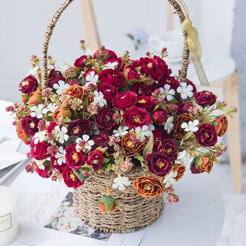 Осенние гибридные искусственные цветы чайная роза букет невесты для дома