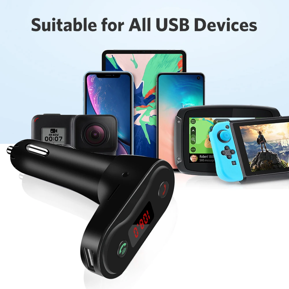 Bluetooth FM передатчик для iPhone Xiaomi 2.1A автомобильное зарядное устройство USB mp3 плеер