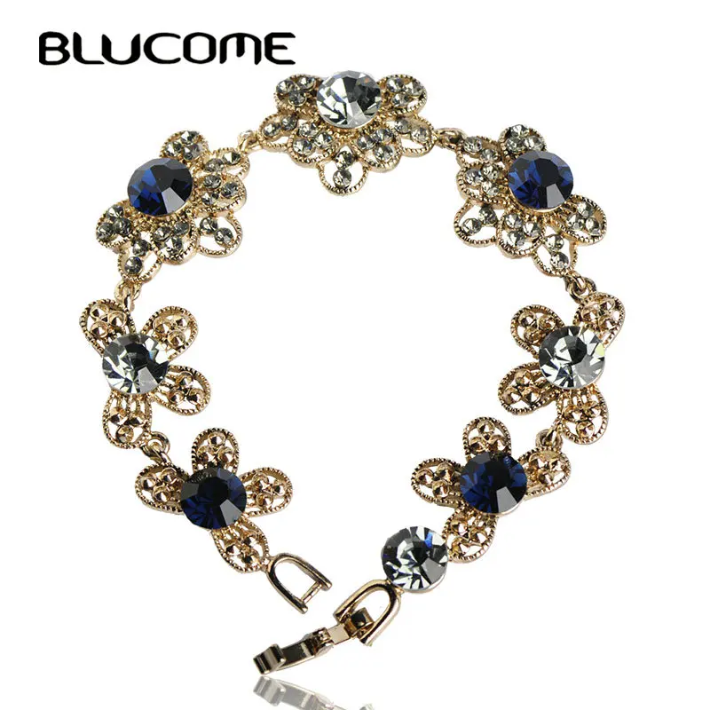 Женский винтажный браслет Blucome с фианитами украшенный кристаллами свадебное