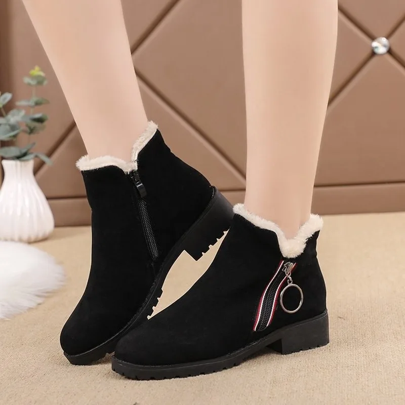 Boots Female Women Shoes Ankle Winter Warm Boots Feminine British Style Flock Flat Platform Booties 2020 Femenino Botas de mujer